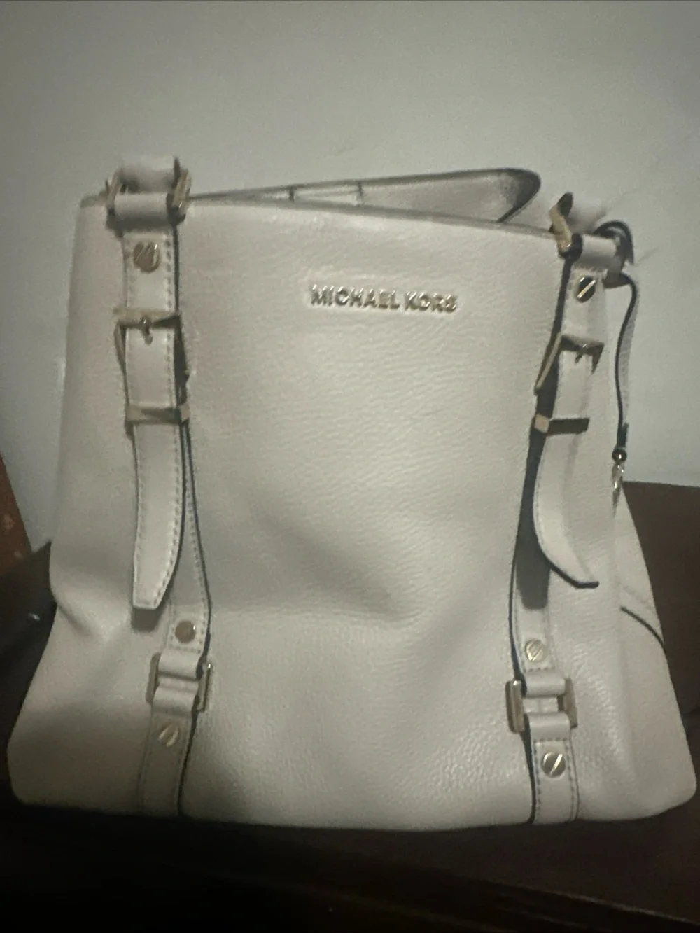 Michael Kors Light Cream Leather Tote with Gold Hardware